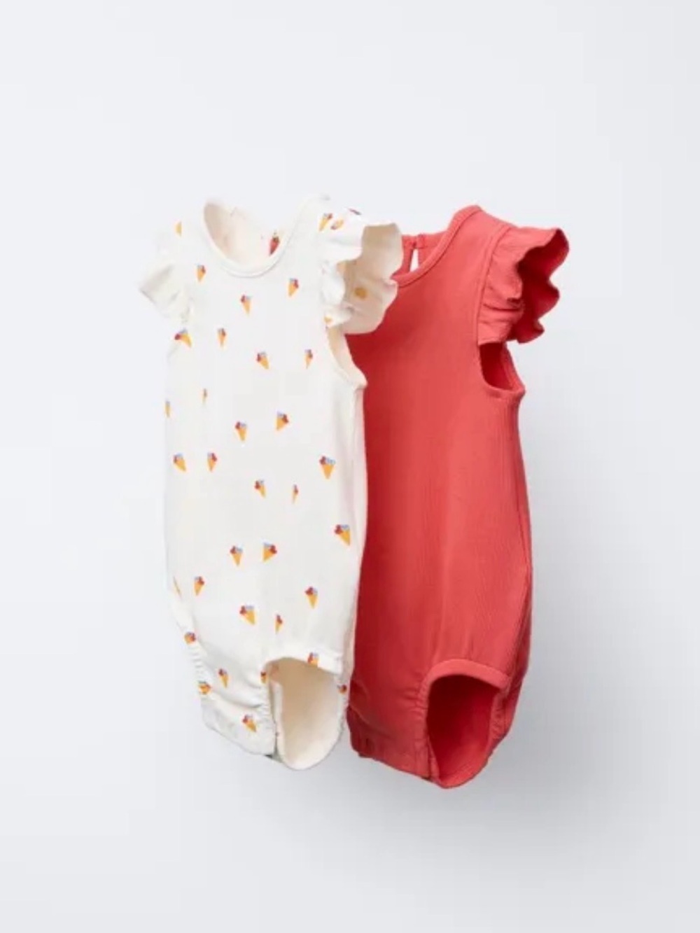 Zara Kids Cream Ice Cream Print & Red Ruffle Sleeve Onesies - 6-9 months, NWT